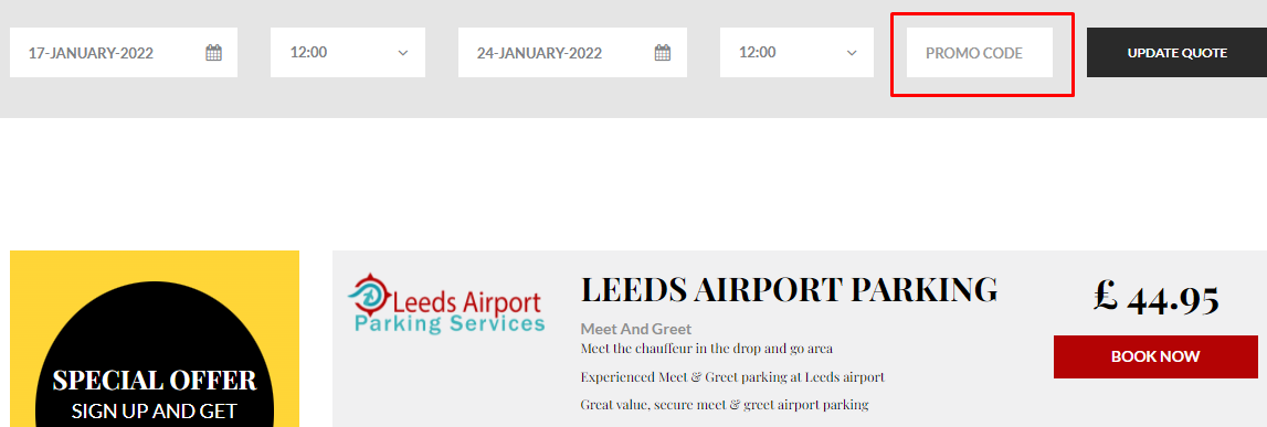 How do I use my Leeds Airport Parking Services promo code?