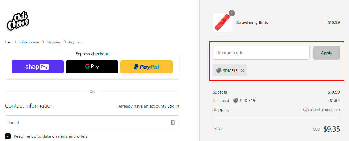 How do I use my Chili Chews discount code?