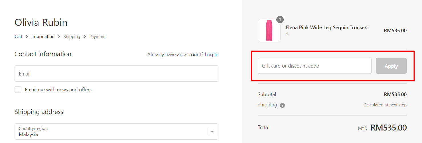 How do I use my Olivia Rubin discount code?