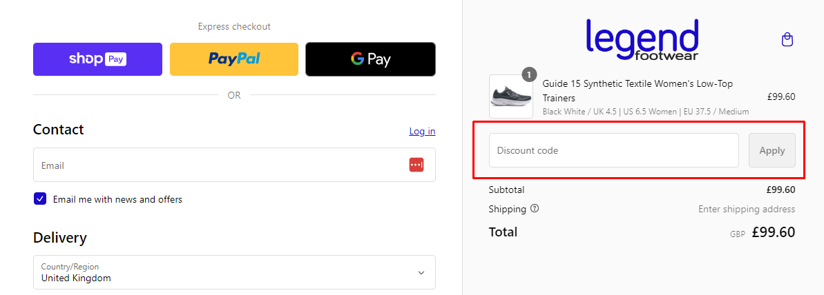 How do I use my Legend Footwear discount code?