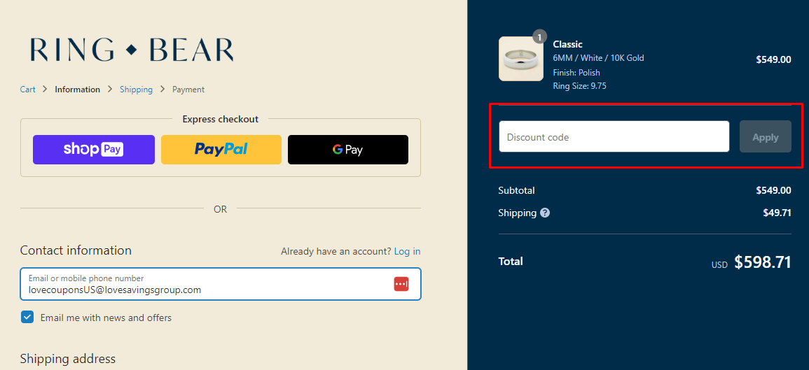 How do I use my Ring Bear discount code?