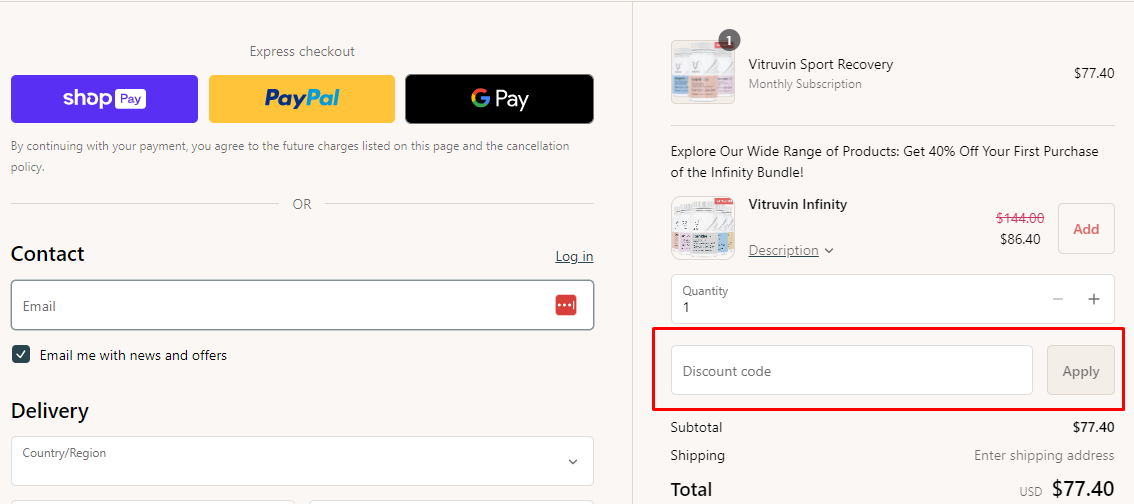 How do I use my Vitruvin discount code?