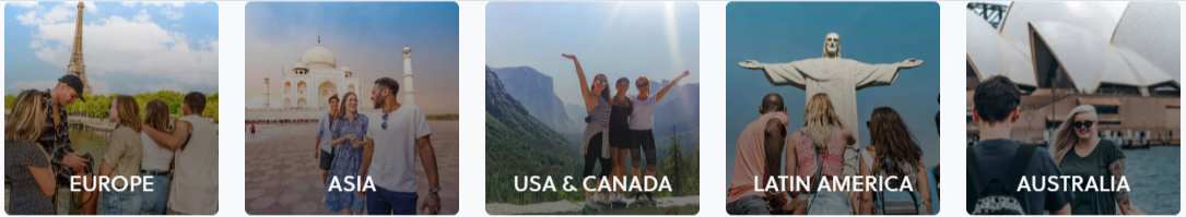 Collage showing people travelling some of the countries you can visit with Contiki