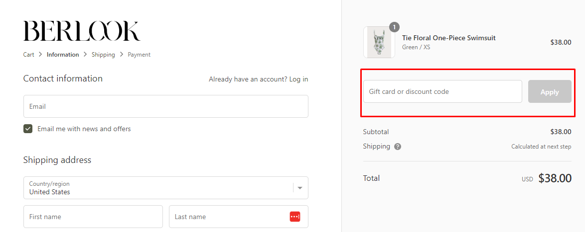 How do I use my BERLOOK discount code?