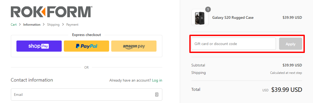 How do I use my Rokform discount code?