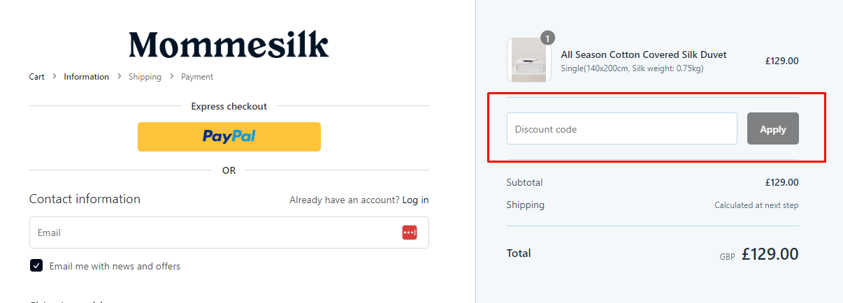 How do I use my Mommesilk discount code?