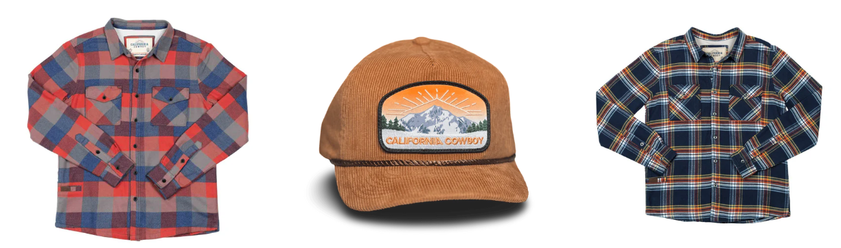 California Cowboy items displayed on a white background