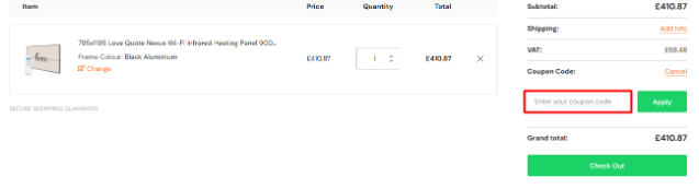 A highlighted box to enter a Surya Heating promo code