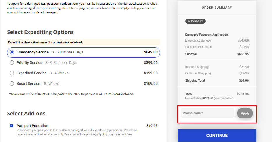 How do I use my RushMyPassport promo code?