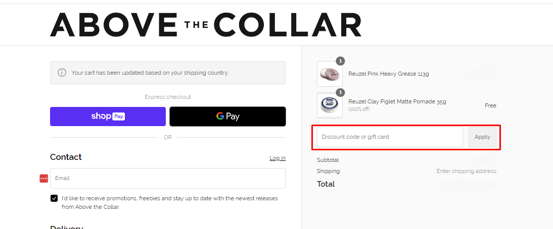 How do I use my Above The Collar discount code?