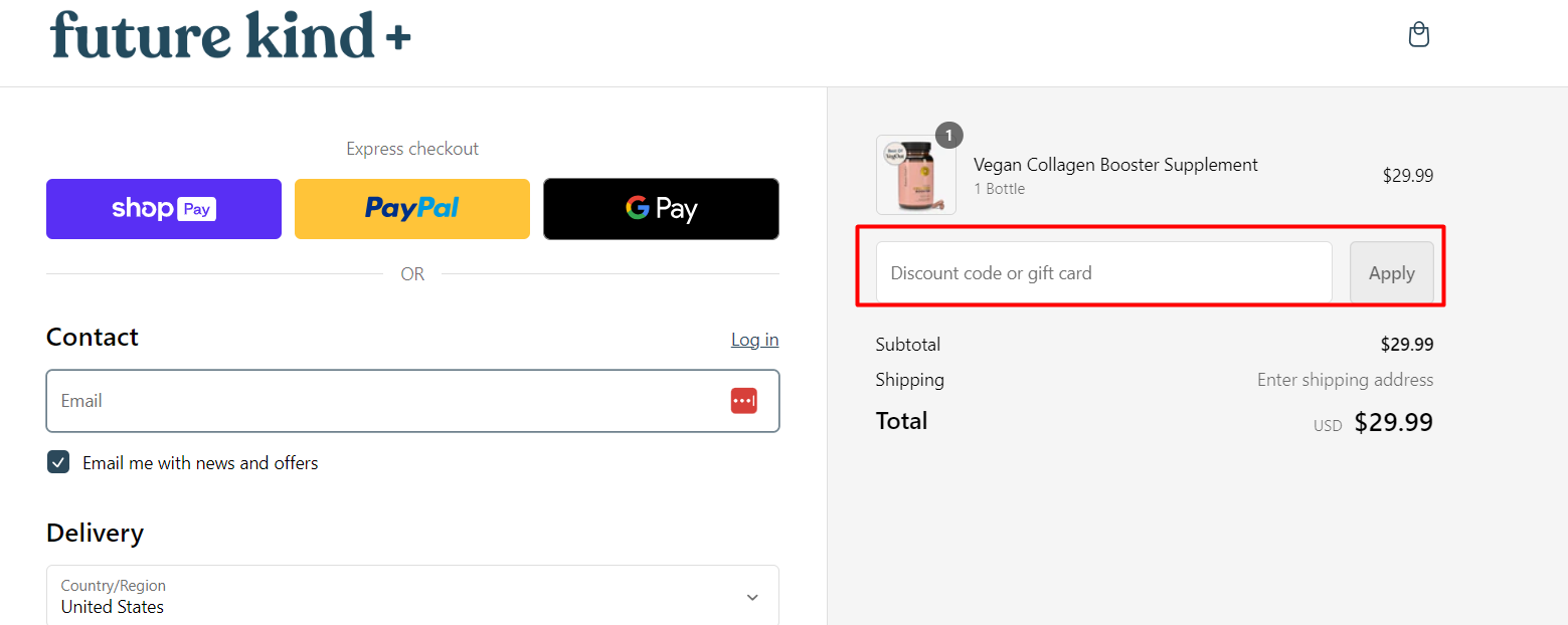 How do I use my Future Kind discount code?
