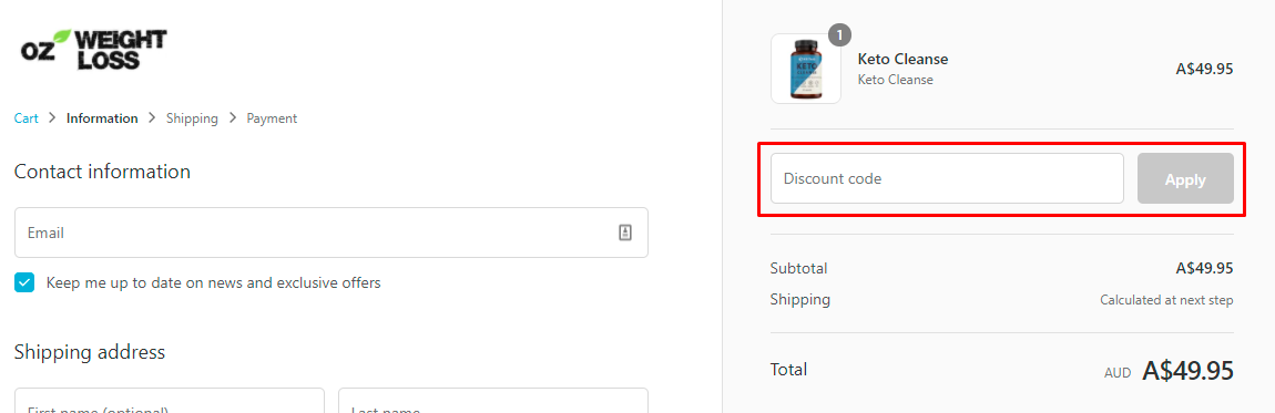 How do I use my Ozweightloss discount code?