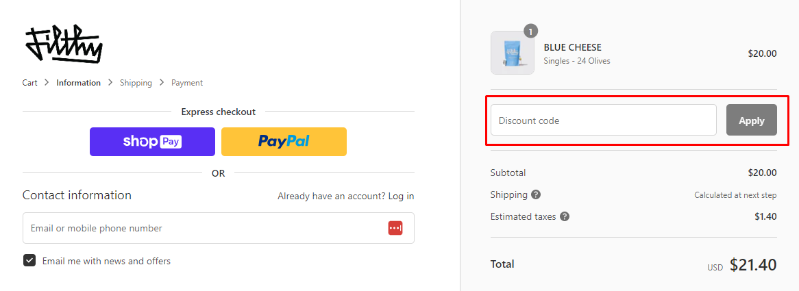 How do I use my Filthy discount code?