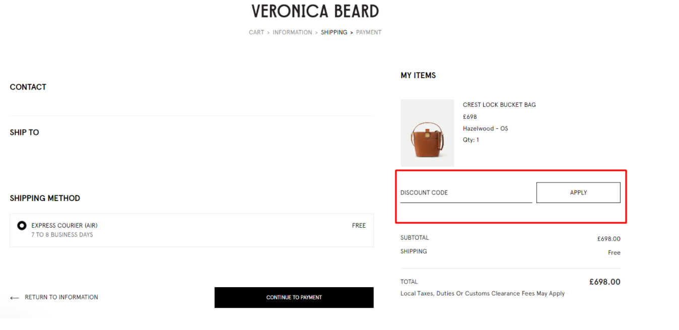 How do I use my Veronica Beard discount code?
