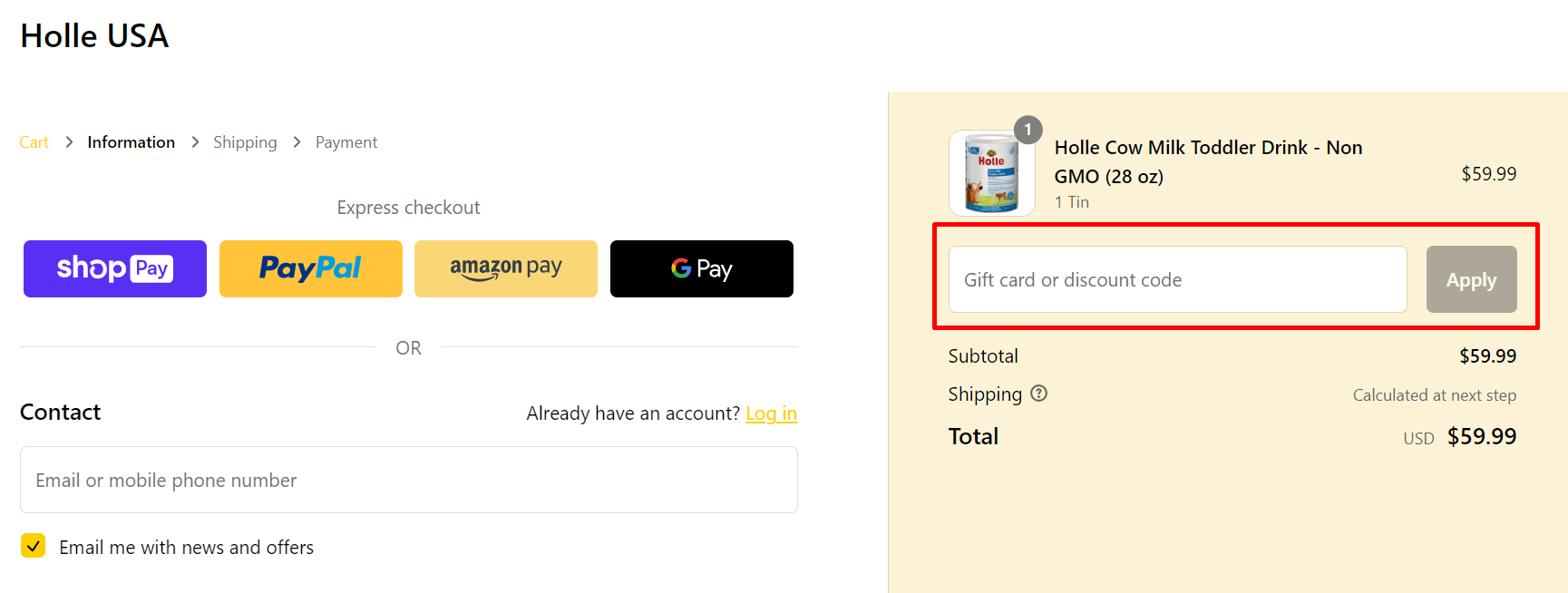 How do I use my Holle discount code?