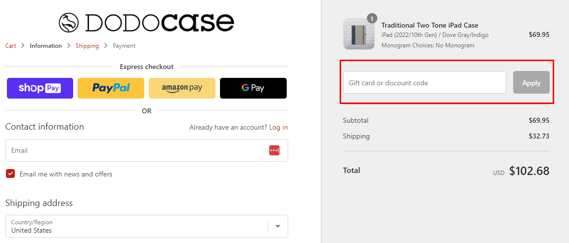 How do I use my DODOcase discount code?