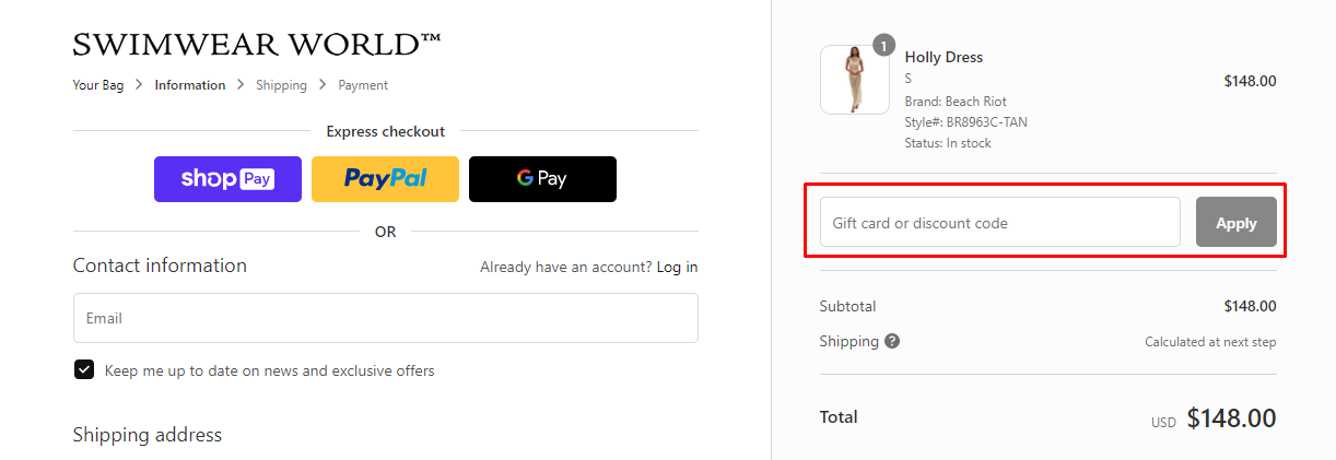 How do I use my Swimwear World discount code?