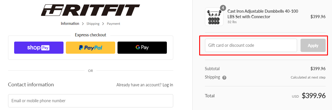 How do I use my RitFit discount code?