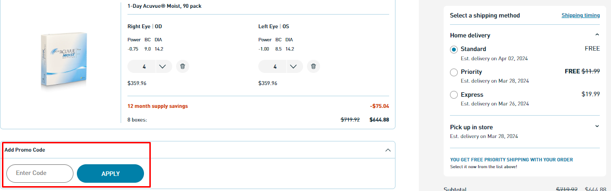 How do I use my ContactsDirect promo code?
