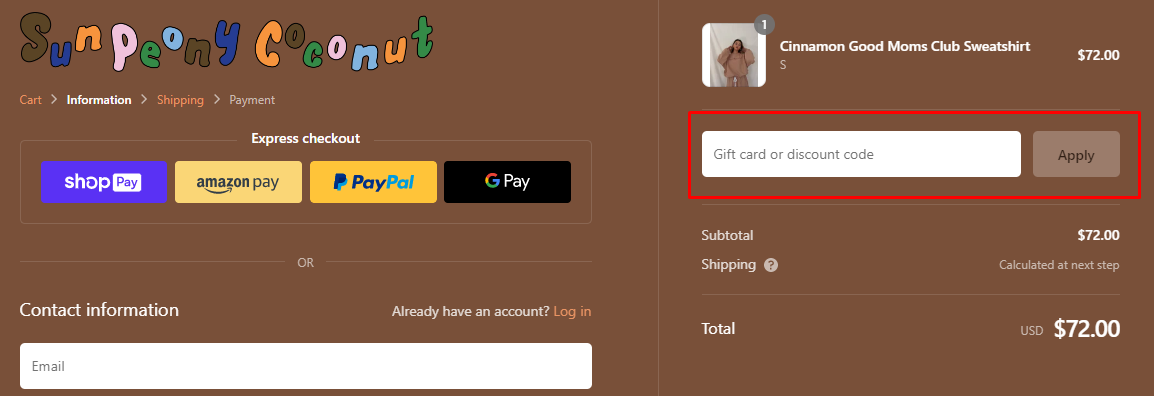 How do I use my Sun Peony Coconut discount code?
