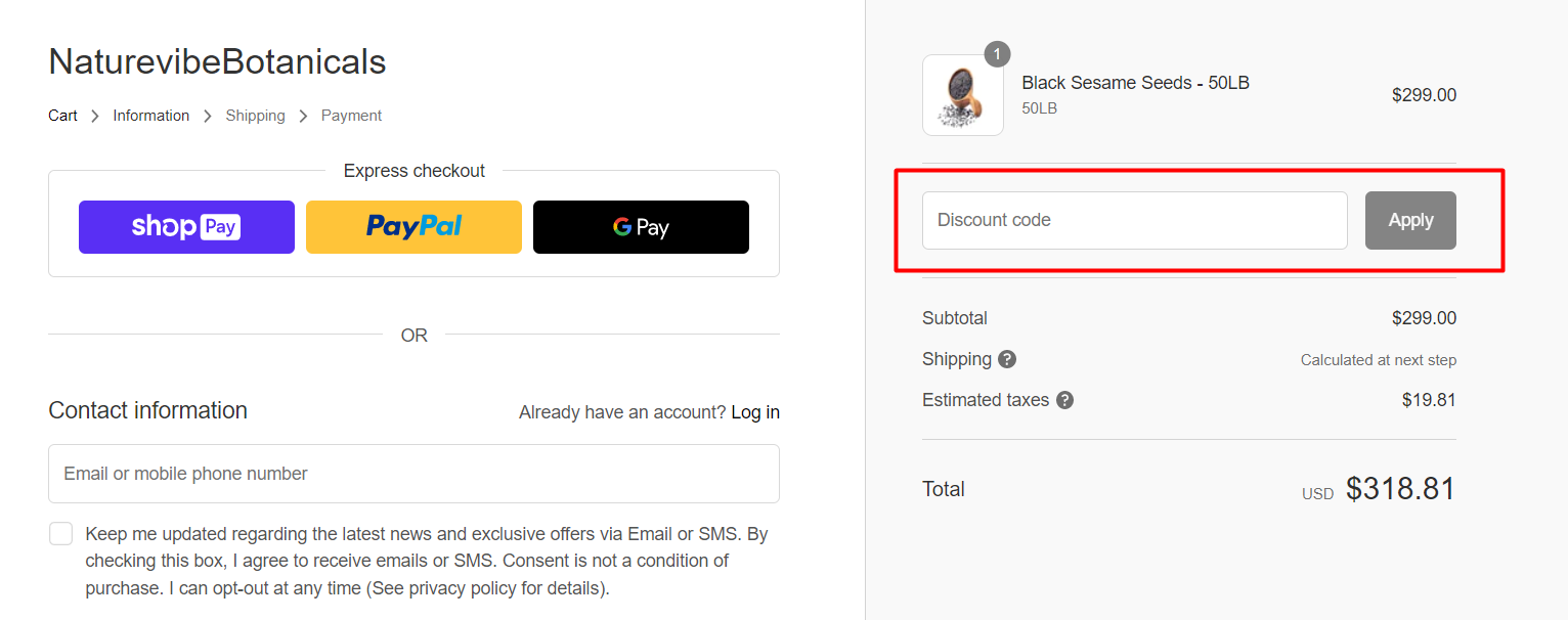 How do I use my Naturevibe Botanicals discount code?