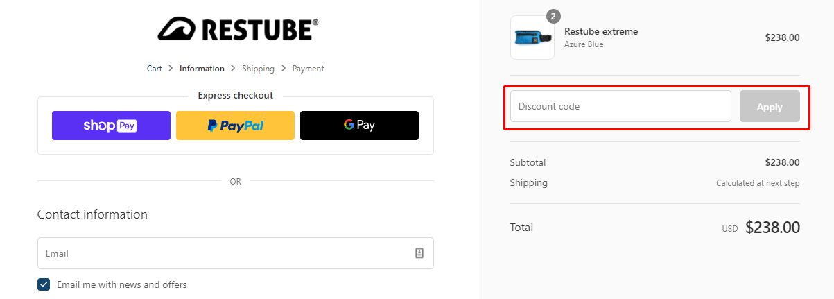 How do I use my Restube discount code?