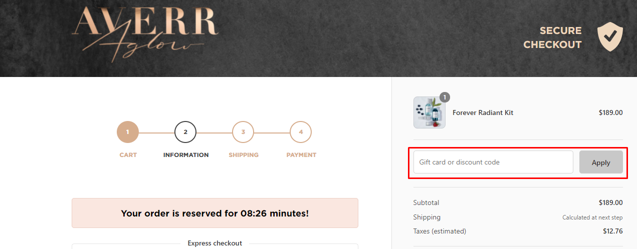 How do I use my Averr Aglow discount code?
