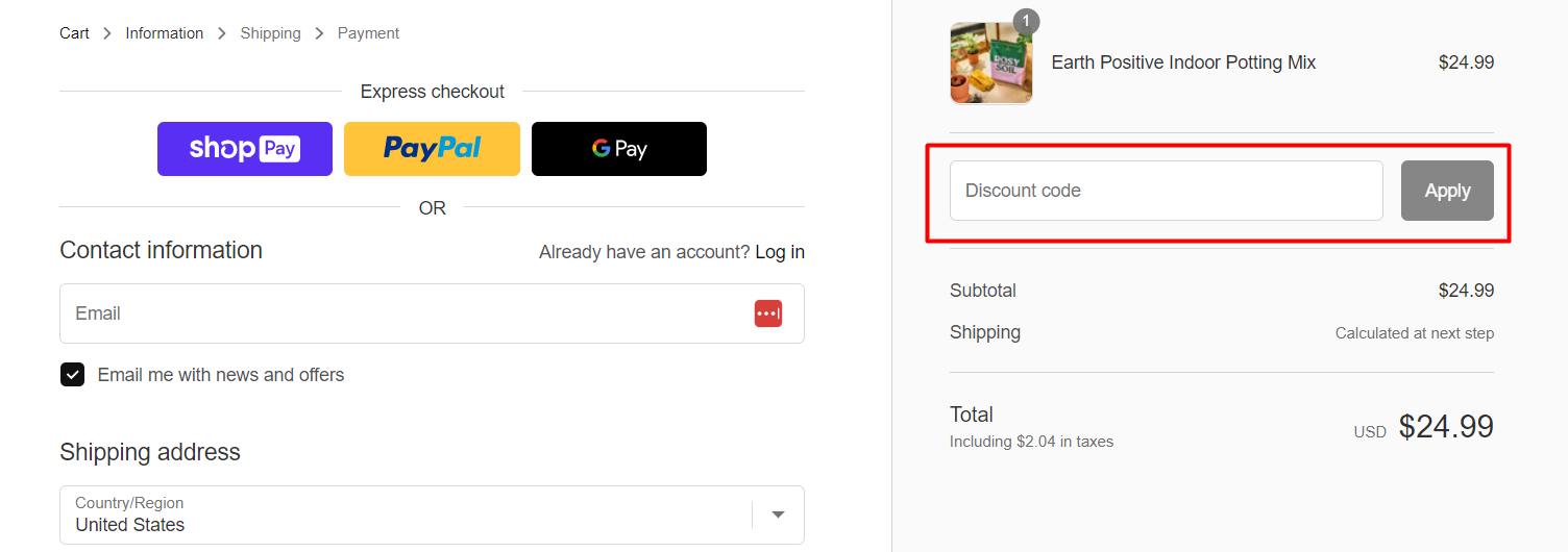 How do I use my Rosy Soil discount code?