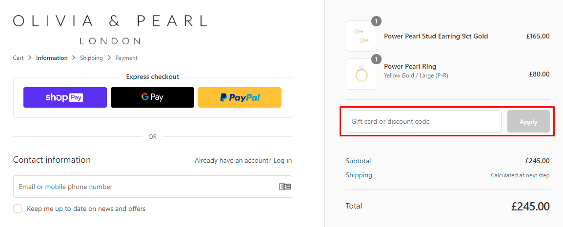 How do I use my Olivia & Pearl discount code?