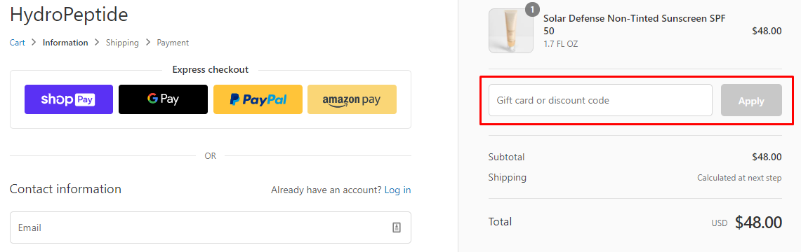 How do I use my HydroPeptide discount code?