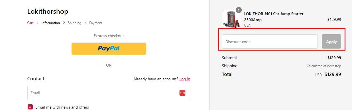 How do I use my LOKITHOR discount code?