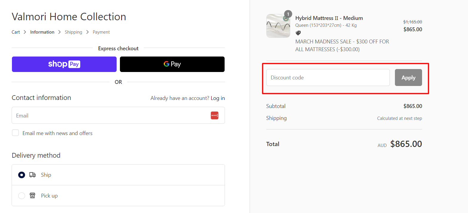 How do I use my Valmori discount code?