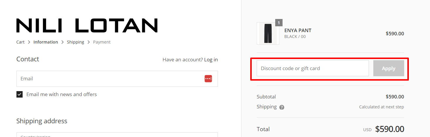 How do I use my Nili Lotan discount code?