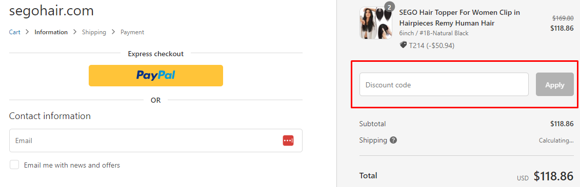 How do I use my SEGOHAIR discount code?