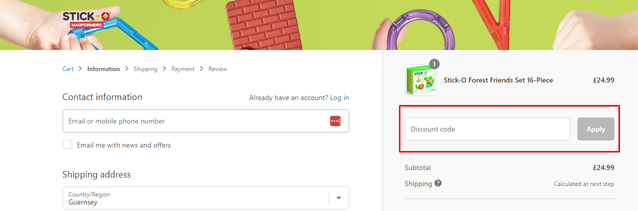How do I use my Magformers & Stick-O Toys discount code?