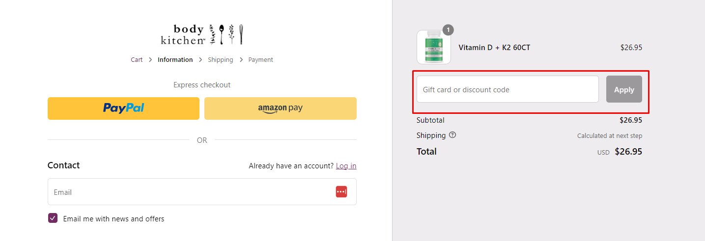 How do I use my Body Kitchen discount code?