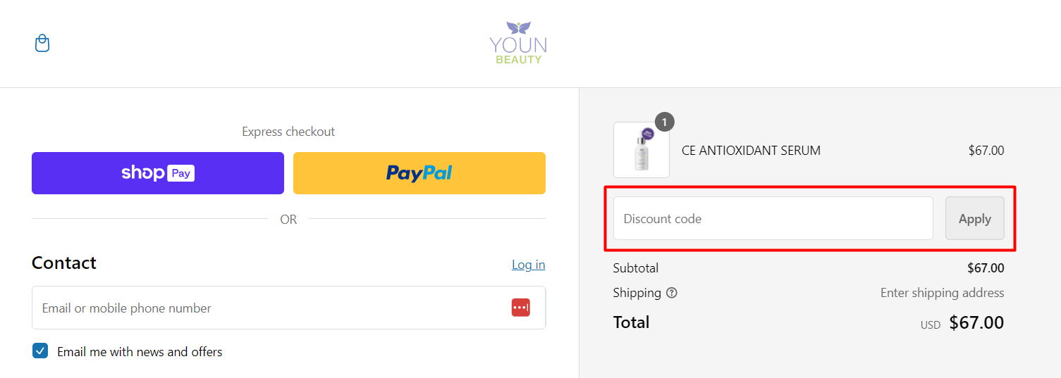 How do I use my Youn Beauty discount code?