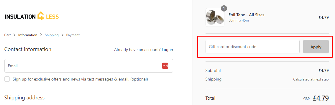 How do I use my Insulation4less discount code?