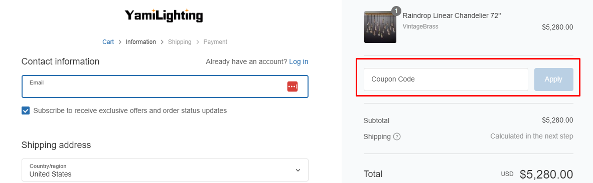 How do I use my Yami-Lighting coupon code?
