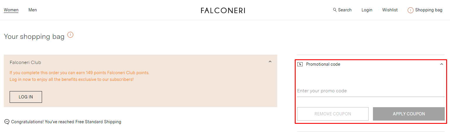 How do I use my Falconeri promotional code?