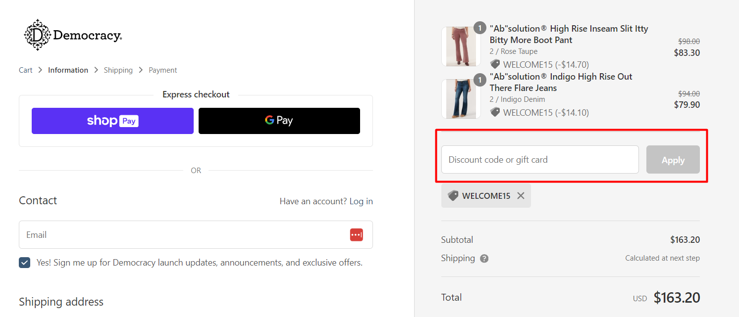 How do I use my Democracy discount code?