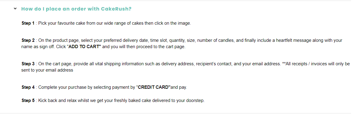 Follow the steps highlighted to place your cake order with a Cake Rush voucher code