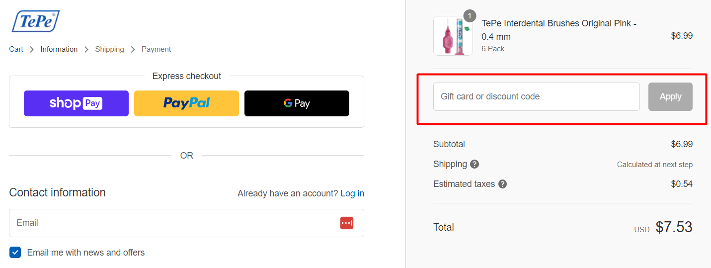 How do I use my TePe discount code?