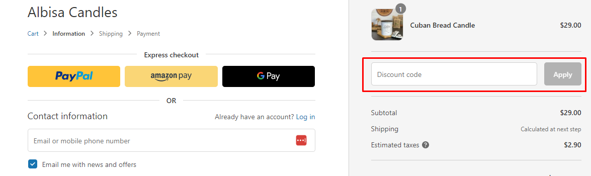 How do I use my Albisa discount code?