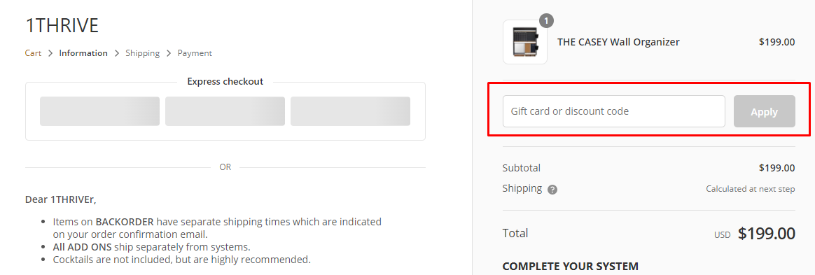 How do I use my 1THRIVE discount code?