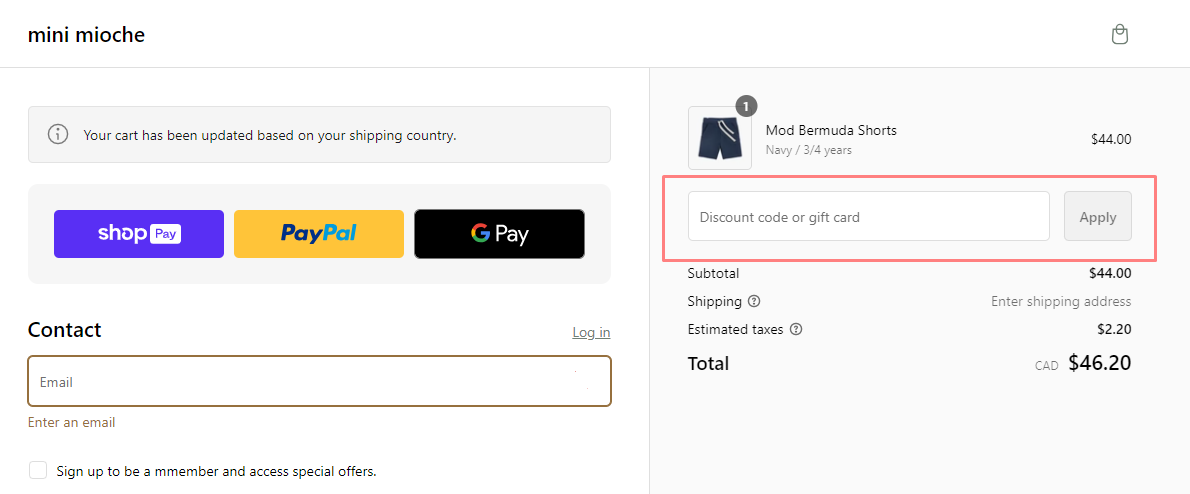 How do I use my Mini Mioche discount code?