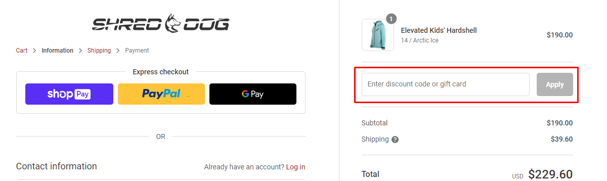How do I use my Shred Dog discount code?