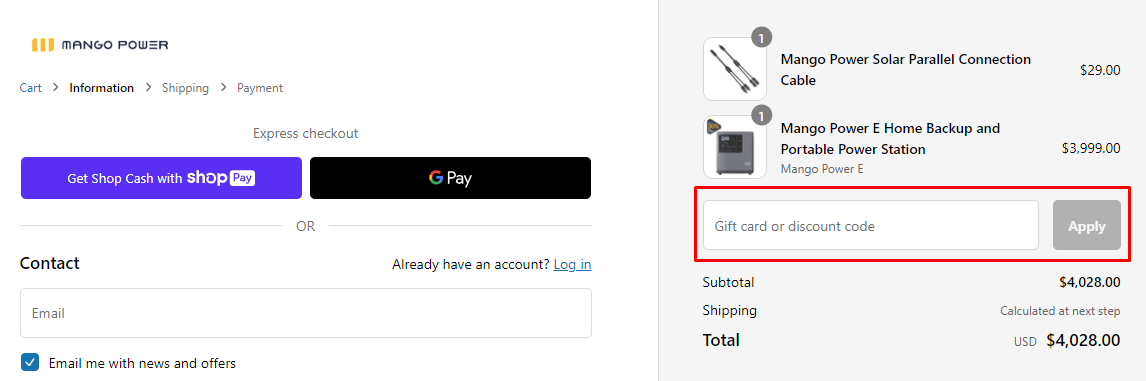 How do I use my Mango Power discount code?