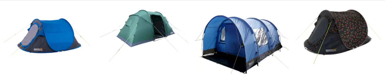Image of some of Regatta's tent range which features their pop-up, family and tunnel tent.