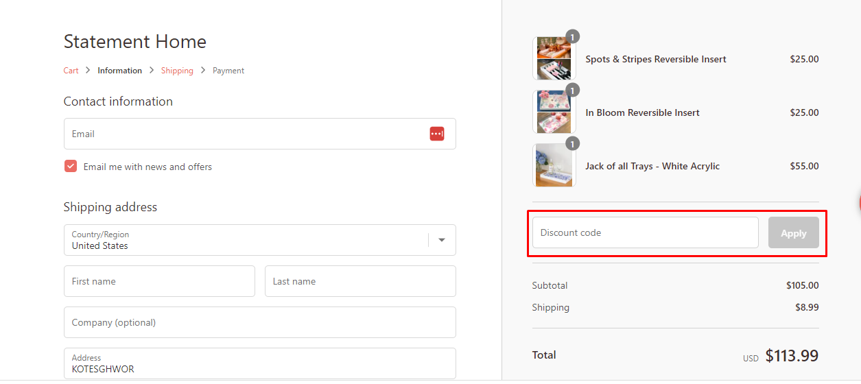 How do I use my Statement Home discount code?